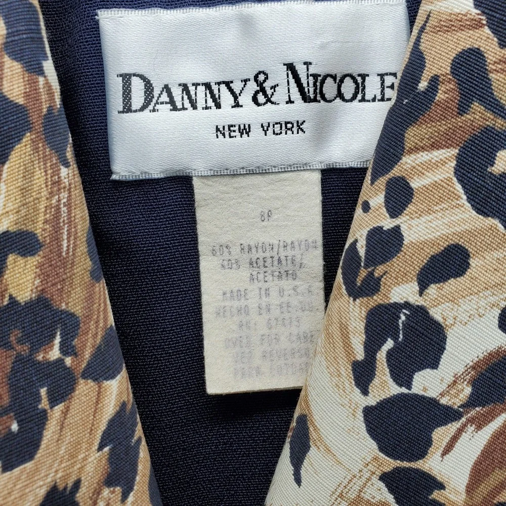 Danny & Nicole Blazer Dress Womens 8P Navy‎ Leopard Print Shawl Collar Formal